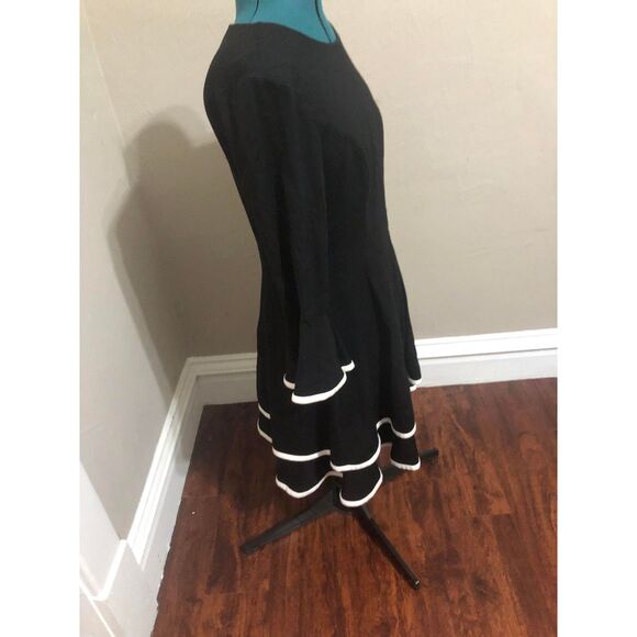 🧺Eliza J Bell Sleeve Ruffled Ponte Knit Dress Black w/ White Trim, size 10 - Picture 6 of 6